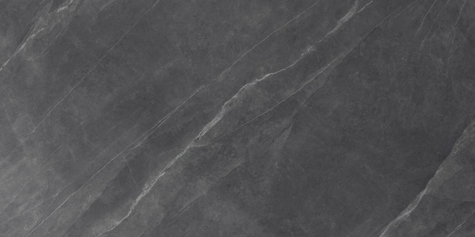 Lavagna porcelain slab. Charcoal grey with long diagonal white veins. Full slab, 5 ft 3 in by 10 ft 6 in.