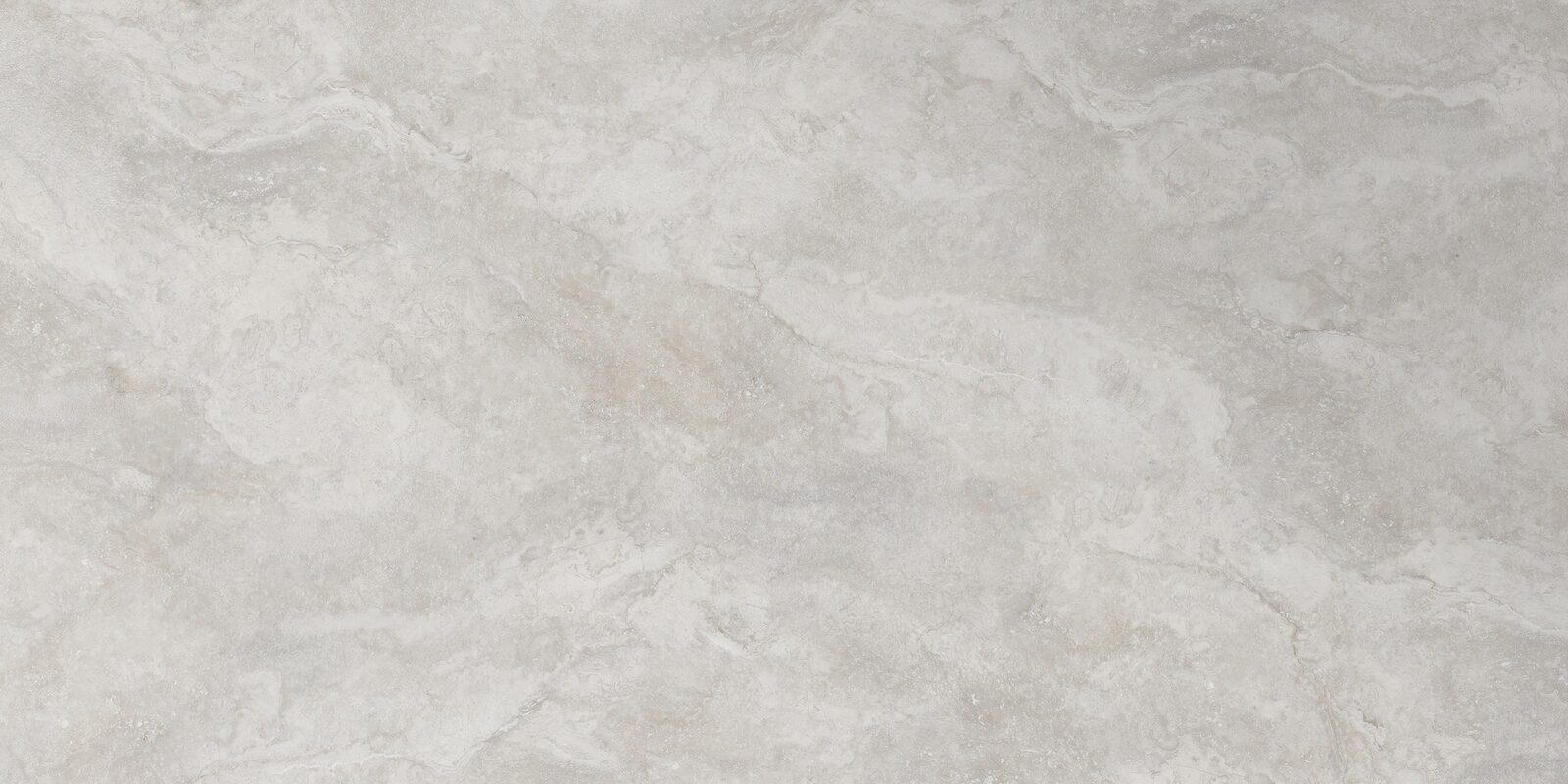 Orta porcelain slab. Soft grey with cloudy cream movement. Full slab, 5 ft 3 in by 10 ft 6 in.