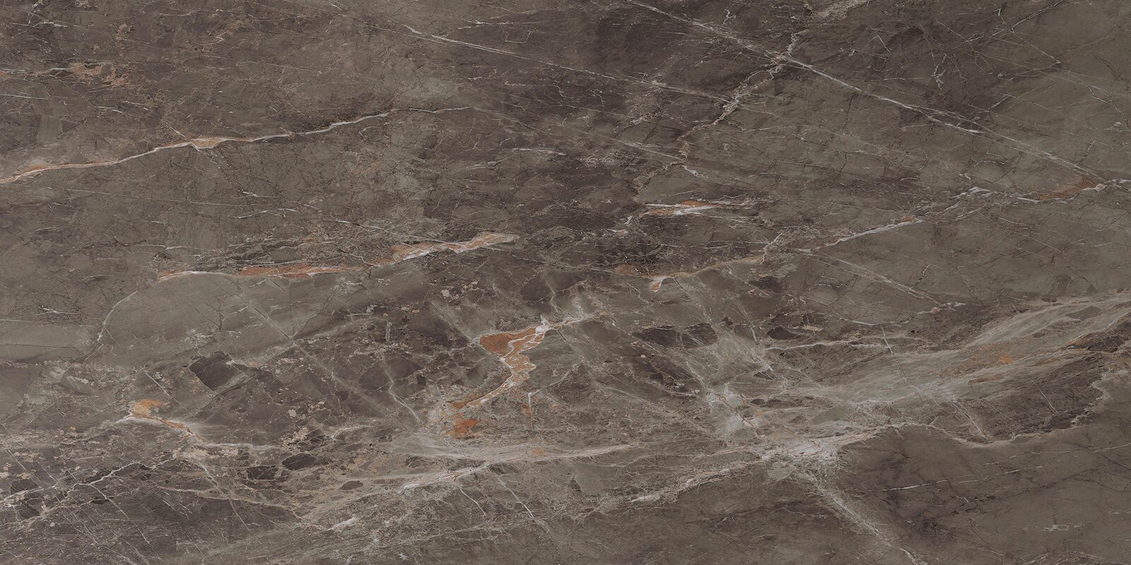 Todi porcelain slab. Smoky brown with copper and white veins. Full slab, 5 ft 3 in by 10 ft 6 in.